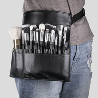 Sac de ceinture de brosse de maquillage de logo personnalisé de voyage noir sac de taille de brosse de maquillage cosmétique en cuir pu