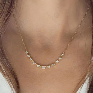 Collier de luxe Gemnel en argent sterling 925 avec zircons alternés rectangulaires et ronds étincelants - Product Image 4