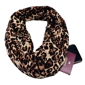 Summer Fashion Travel Loop <strong>Scarf</strong> Wrap Women Leopard Print Infinity <strong>Scarf</strong> <strong>With</strong> Zipper <strong>Pocket</strong> - Product Image 4