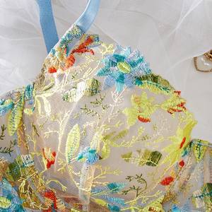 Ensemble de lingerie sexy avec soutien-gorge push-up à armatures et broderie florale en V profond, et culotte transparente érotique - Product Image 4