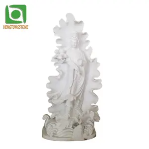 屋外の庭の装飾手作りの純粋な白い大理石の立っている観音仏像