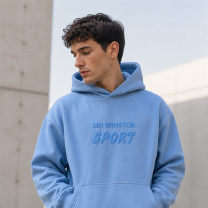 MR Winston <b>Blue</b> Embossed Letter Pullover <b>Hoodie</b> <b>for</b> <b>Women</b> Structured Hooded Sweatshirt - Product Image 6