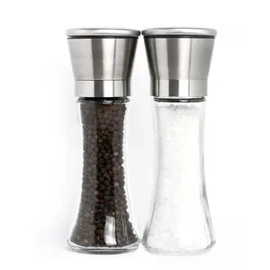 2 Unidades de vidrio de acero inoxidable molino botella de frasco de alto sal y pimienta de conjunto