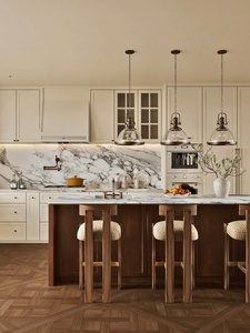 Mobili da Cucina Commerciali HAIYUE Stile Francese, Serie Crema e Isola in Noce, Antigraffio, Effetto Pietra Unificata, Fornitura all'Ingrosso per Progetti di Ospitalità - Product Image 2
