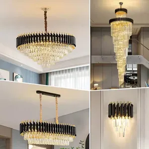 Modern Stair <b>Ceiling</b> <b>Crystal</b> Chandelier <b>Lighting</b> <b>Led</b> Hanging Dinning Living Room Gold Black Lustre Suspension Luminaire - Product Image 2