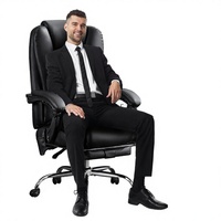 Chaise de bureau exécutive contemporaine en cuir, hauteur réglable, 6 points de vibration, repose-pieds, accoudoirs rembourrés, structure en acier inoxydable