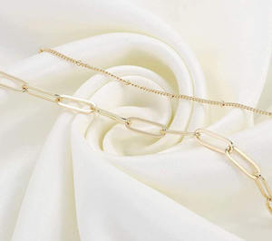 Pulseras de cristal de cadena cubana para mujer, clip de papel en capas ajustable de acero inoxidable, oro de 18K, venta al por mayor - Product Image 4