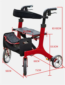 Maniglia regolabile in alluminio a 4 ruote Rollator deambulatore rosso sedia a rotelle per fisioterapia pieghevole - Product Image 4