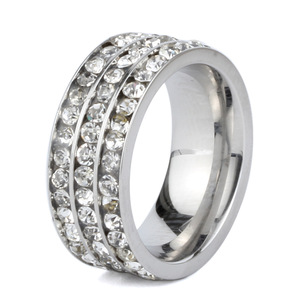<b>Crystal</b> <b>Ring</b> 8mm Gold Steel Color 3 Rows Channel Setting Round Women's Jewelry Gift - Product Image 5