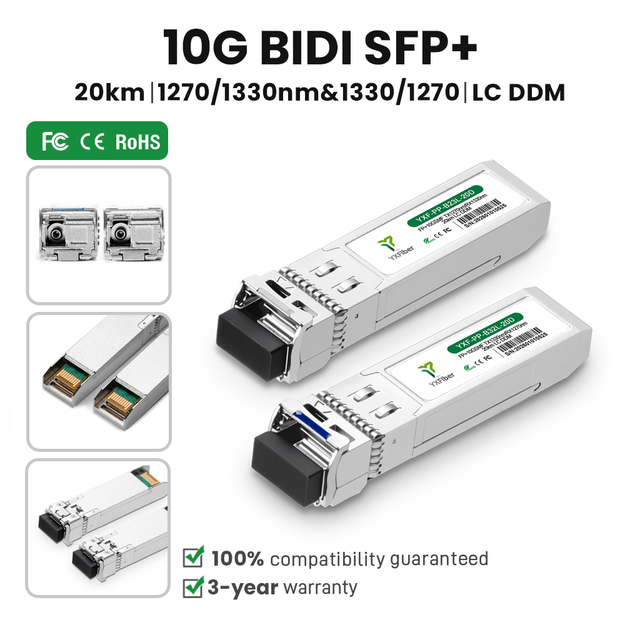 10G SFP+ BIDI LC Single Mode Fiber Optic Module 10GBASE-BX 20km Range 10G SFP Module Optical Transceiver Manufacturers