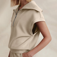 Ensemble 2 pièces sport pour femme, taille haute, longueur cheville, manches à empiècements, sequins et boutons, grande taille, été