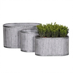 Jardinière elliptique en métal galvanisé populaire pour plantes vertes, pot de fleurs d'extérieur fait main pour la décoration - Product Image 1
