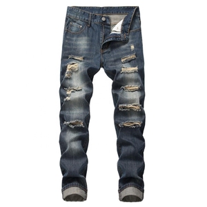 Ropa al por mayor motocicleta azul <span class=keywords><strong>pantalones</strong></span> vaqueros de los hombres rasgado negro lavado jeans - Product Image 3