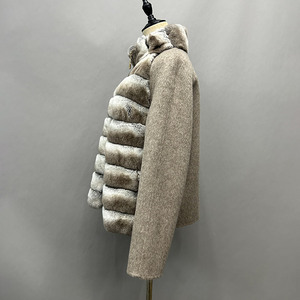 Manteau d'Hiver en Laine pour <span class=keywords><strong>Femme</strong></span>, Doux et Chaud, Véritable Fourrure de Lapin Rex, Blouson en Laine Élégant Décontracté - Product Image 2