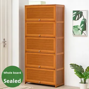 Zapatero Vertical Alto de Bambú Simple, Multicapa, Antipolvo, para la Entrada del Hogar, Mueble de Almacenamiento Integrado - Product Image 1