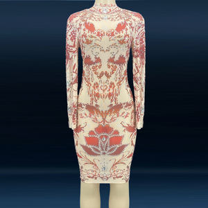 مصمم جديد الملابس الماركات الشهيرة منمق مع الماس أم العروس فساتين حمراء طباعة العيد حزب اللباس - Product Image 1