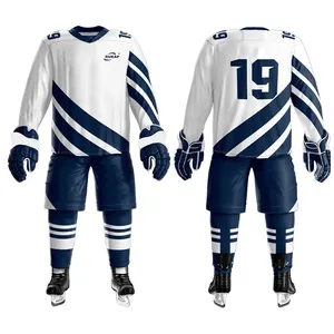 Benutzer definierte blaue Männer Team Kanada Neujahr bestickt mit Kapuze sublimiert Eis mächtige Enten Film USA Hockey Trikot