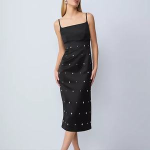 Vestido Midi Casual de Satén con Bordado Floral Calado, Ecológico y Transpirable - Product Image 1