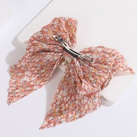 Hanq & Y — barrette longue en mousseline de soie pour femmes, nœud papillon, imprimé Floral, à la mode, perles brodées