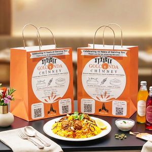 Custom Wholesale Eco-Friendly <b>Biodegradable</b> Disposable Recyclable Kraft <b>Paper</b> Indian Cuisine Restaurant Takeaway Food Bags - Product Image 3