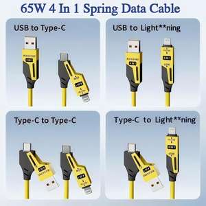 Câble USB OEM 65W en alliage de zinc avec blindage tressé <span class=keywords><strong>TPE</strong></span> 4-en-1 pour charge rapide et transfert de données, compatible avec banques d'alimentation et écouteurs - Product Image 4