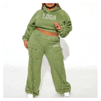 Ensemble survêtement vintage brodé pour femme : sweat à capuche court et pantalon de jogging respirant, fermeture éclair intégrale, longueur complète, logo personnalisable, décontracté