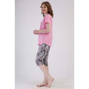 Conjunto de pantalón capri y top de cuello redondo KADIN P.SUPREM O YAKA KISA KOL ETEGI OVAL - Rosa - Rosa - Product Image 3
