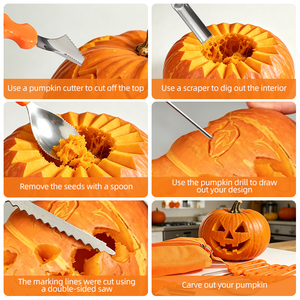 Professional Halloween <strong>Pumpkin</strong> <strong>Carving</strong> <strong>Kit</strong> 7/10 PCS Stainless Steel Tool Set with Storage Bag for DIY Jack-O-Lantern Decorations - Product Image 2
