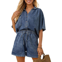 Ensemble décontracté 2 pièces pour femme : Jean court ample et chemise à manches courtes taille haute – Tailles XS, XXS