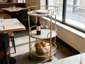 Estante moderno de travertino de 3 niveles, marco de Metal para uso diario para <span class=keywords><strong>el</strong></span> hogar, <span class=keywords><strong>Bar</strong></span>, apartamento, sala de estar, comedor, carrito de Hotel para Cocina - Product Image 3