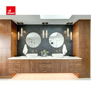 Meuble-lavabo de salle de bain mural avec porte plate et tache de seigle grillé en bois de cerisier attrayant avec placard de rangement et étagère ouverte - Product Image 1