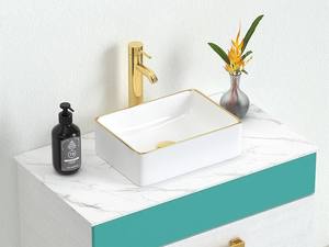 Bonito diseño, adorno <span class=keywords><strong>dorado</strong></span>, Forma cuadrada Rectangular, lavabo de cerámica, encimera, lavabo decorativo, baño, lavado a mano, lavabo - Product Image 2