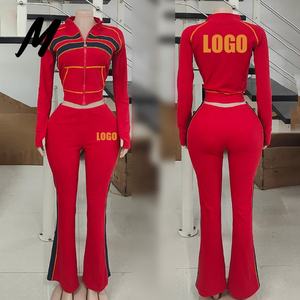 Conjunto de Chaqueta Corta con Cierre y Pantalones Acampanados de Punto Waffle Personalizado, Ropa Deportiva de 2 Piezas para Mujer, OEM, Trajes Deportivos para Mujeres Altas - Product Image 3