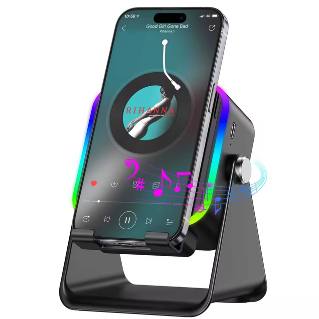 Lonvel Multi-functional Induction Audio Speaker 5 in 1 with Phone Holder Wireless Charging RGB Adjustable Holder for Phone Pad
