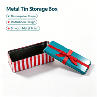 Boîte en métal rectangulaire recyclable pour cadeaux de Noël, avec nœud rouge en relief, pour friandises et petits cadeaux de fête