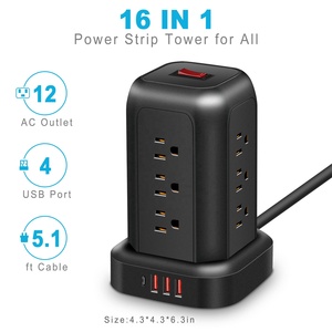 Tour <span class=keywords><strong>multiprise</strong></span> 16 en 1 12AC 4USB Tour de protection contre les surtensions 5.1Ft <span class=keywords><strong>Multiprise</strong></span> pour bureau à domicile Steckdosenleiste Regleta <span class=keywords><strong>Chargeur</strong></span> rapide - Product Image 4