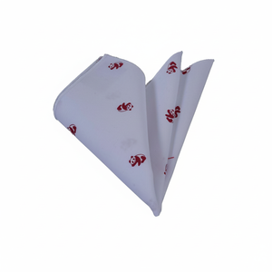 White and Burgundy Panda Patterned Cotton Men's One Size Pocket <b>Square</b> - Product Image 2