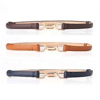 Ceinture en cuir étroite ajustable pour femme, design bicolore chic avec boucle en métal doré entrelacé