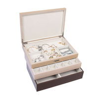 Boîte de rangement à bijoux en bois à double couche, boîte organisatrice de bijoux de luxe multi-compartiments pour bagues, colliers, bracelets