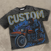 T-shirt personnalisé vintage délavé à l'acide 100% coton coupe ample, t-shirt vieilli avec impression DTG graphique et strass pour homme