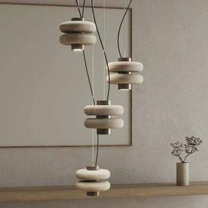 Lámpara colgante moderna de mármol de diseño, redonda, de piedra negra, LED, para entrada, comedor, dormitorio - Product Image 3