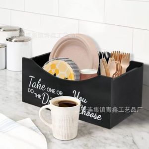 Qingxin Wooden Kitchen Storage Box Multi Function Open Top With Compartments Tableware Organizer Countertop <b>Dish</b> <b>Rack</b> - Product Image 1