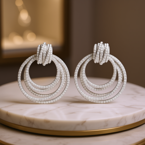 Eleganti orecchini a cerchio con diamanti bianchi per donna, design geometrico, montatura a canale, gioielli da festa, orecchini raffinati - Product Image 2