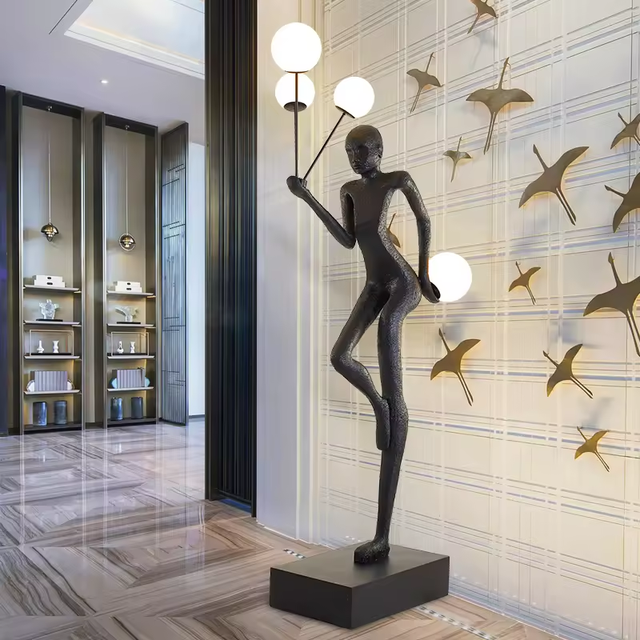Decorative Abstract Figure Sculpture Stand Light Living Room Holding Ball Art Human Lady Sculpture Floor Lamps