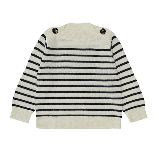 23fub white with black stripes-shoulder-button sweater