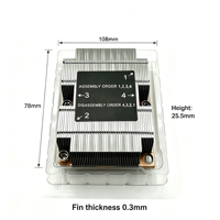 Refroidisseur de processeur de serveur 165W avec 2 caloducs en cuivre LGA3647 1U R71, base en cuivre, ailettes en aluminium 0,3 mm, 108x78x25,5 mm, OEM ODM, MOQ 1 pièce
