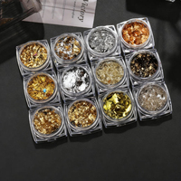 12 boîtes de paillettes dorées argentées en aluminium irrégulières, copeaux de papier métallisé, sequins pour décoration de manucure