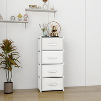 Cómoda con 4 Cajones de Tela, Estructura de Acero, MDF, Tela No Tejida, para Sala de Estar, Dormitorio, Pasillo, Color Blanco Nieve