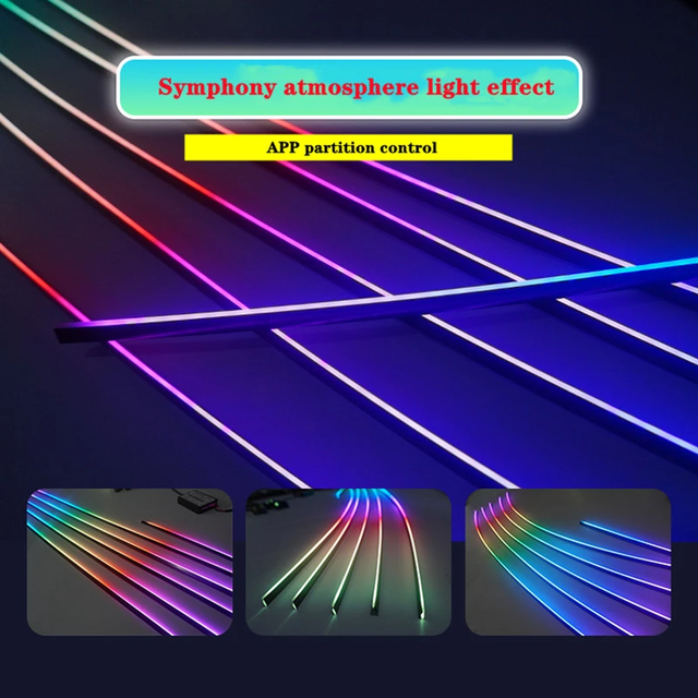 10 in 1 Car Interior Lighting Kits  6 LED Atmosphere Lights Strip 4 Footlights Car Symphony Led Cold Line Light