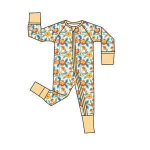 Romper bayi perempuan, pakaian anak-anak baju monyet kotak buta, pakaian bambu cetak bunga - Product Image 2